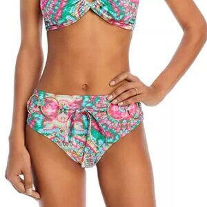 Ramy Brook‎ Palais-Printed Kimber Bikini Bottoms in Green Multi Size M